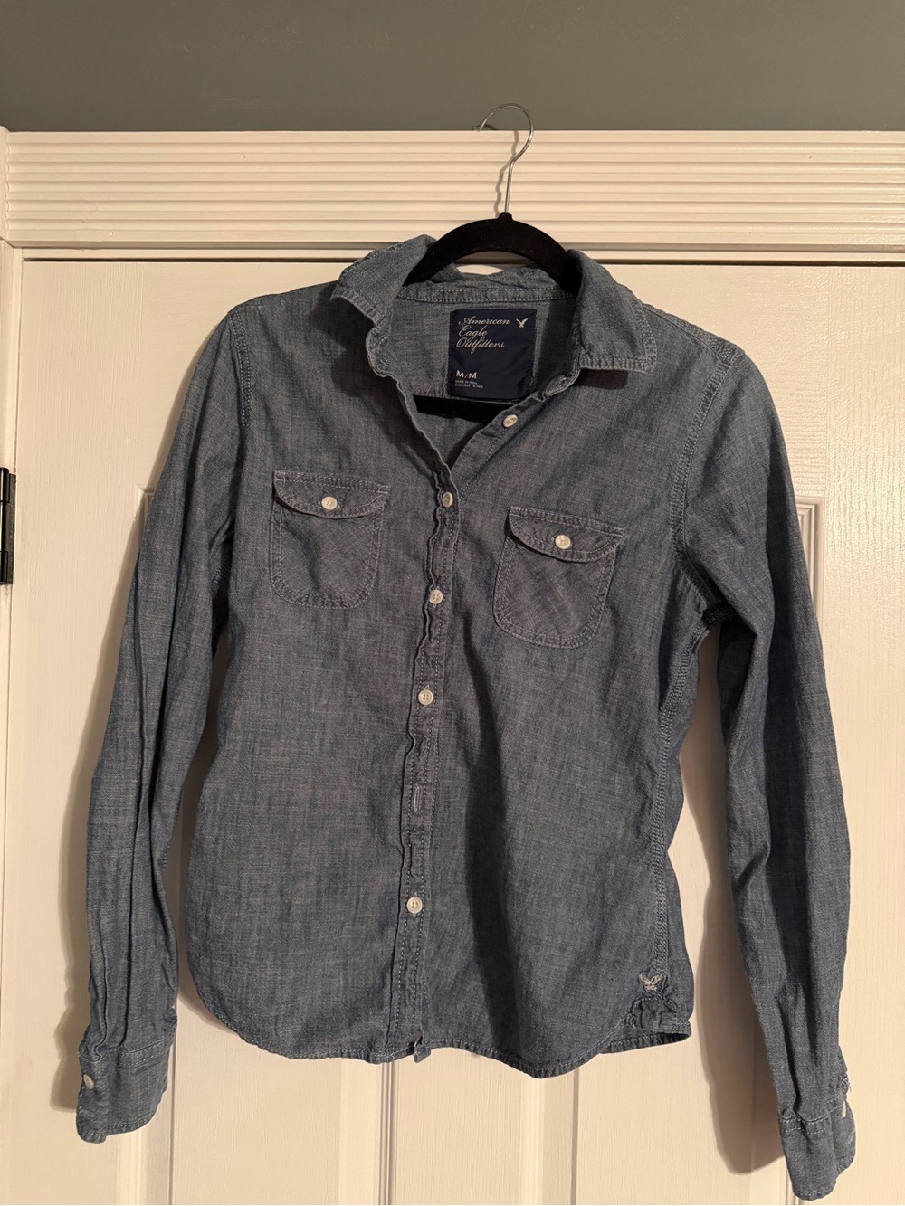 American Eagle Outfitters Light Blue Chambray Button-Down Shirt